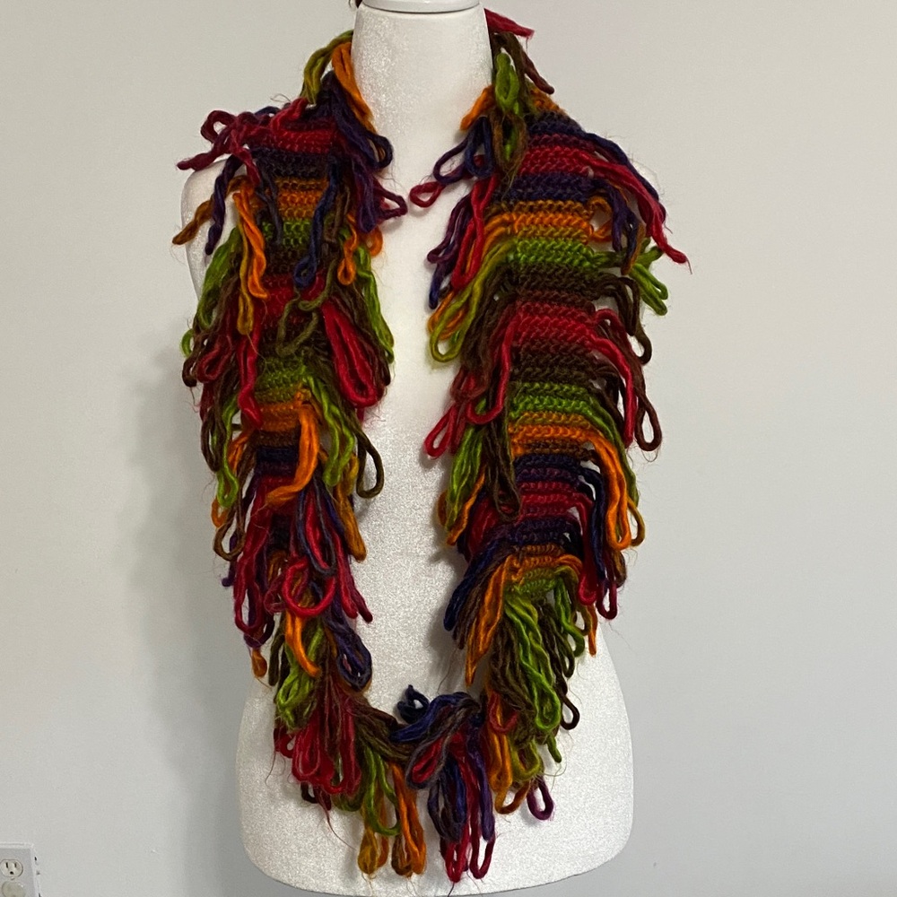 Multicolor Knit Fringe Infinity Scarf